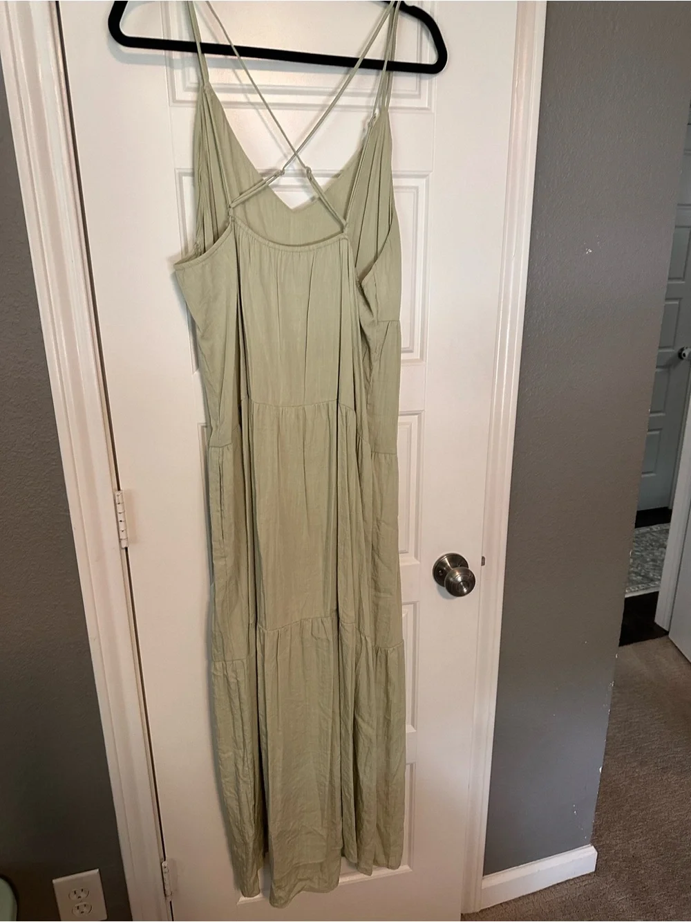 Amazon Light Sage Tiered Maxi Dress with Crisscross Straps - Picture 2 of 2